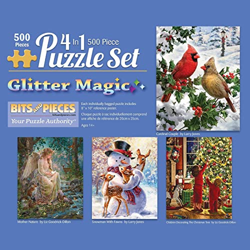 Bits and Pieces - Winter Glitter 4-in-1 Multipack Puzzle Set - 500 Teile Puzzle für Erwachsene - Puzzles Maße 40,6 x 50,8 cm - Weihnachtspuzzles von verschiedenen Künstlern von Bits and Pieces