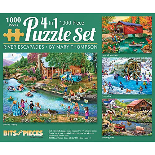 Qipexeii Bits and Pieces – 1000 Teile Puzzle für Erwachsene – Fluss-Escapaden 4-in-1 Multipack Set – 1000 Teile Landwasser-Szene von Künstlerin Mary Thompson von Bits and Pieces