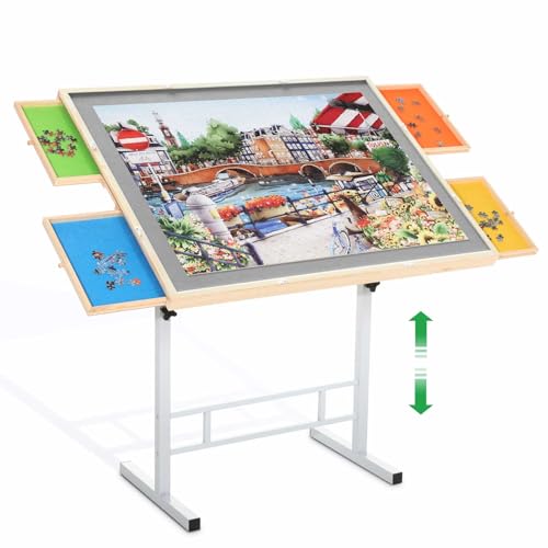 BittPicc Puzzletisch mit Beinen für 1500 Teile, Tragbarer Puzzletisch mit Schubladen, Tragbarer Puzzletisch für Erwachsene und Senioren, 360° Neigungswinkel, mit Abdeckungen von BittPicc