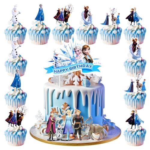 18 Stück Frozen Tortendeko Eiskönigin Figuren Set, Frozen Kuchen Deko Elsa Tortenaufleger Cupcake Toppers für Kinder Party Geburtstag Supplies, Happy Birthday Cake Topper Tortendeko Set von Biuebinc