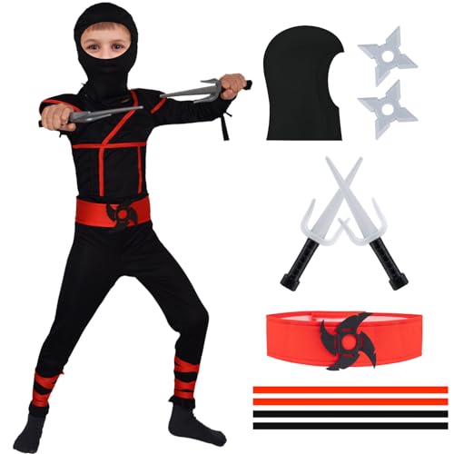 Biuebinc Kostüm Kinder, Karneval Kostüm, Halloween Jumpsuit Kinder Jungen Schwarz, Cosplay Faschingskostüme mit Maske Zubehör, Dress up Party Geschenke von Biuebinc