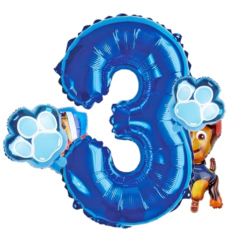 Biuebinc Luftballons Geburtstag Paw Dog Luftballon 2-5 Geburtstag Luftballons Blau Happy Birthday Deko Zahlen 2-5 Ballon Paw Dog Kindergeburtstag Deko Partydeko Junge von Biuebinc