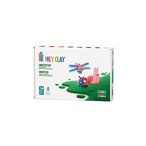 Bizak Hey Clay 64240020 Insektenmittel, lufttrocknende Knete und App mit Anleitung zum Formen und Spielen, Geschenk für Jungen und Mädchen ab 3 Jahren von Bizak