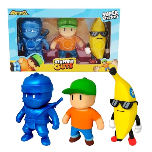 Bizak MONSTERFLEX 64390005-1 Stumble Guys, 3er-Pack Videospielfiguren, ausziehbar und elastisch, 25 cm, zum Sammeln, für Erwachsene Fans Sammler, Kinder ab 6 Jahren von Bizak