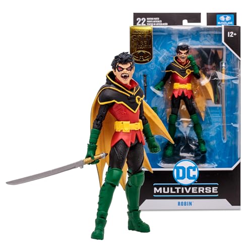 McFarlane DC Multiverse Robin Damian Wayne Skulptur Klassisch, Goldenes Etikett, bewegliche Figur 18 cm mit Originaldesign, Flugbasis, Sammelkarte und Zubehör, +12 Jahre, Bizak (64387111) von McFarlane