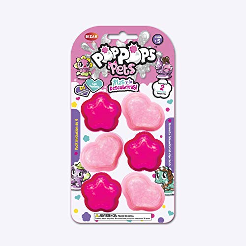 Bizak Pop Pops Pets Pack Starter, 6 Luftblasen, 64 verschiedene Haustiere zum Sammeln von Bizak