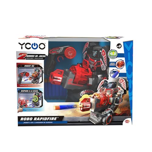 YCOO Robo Rapidfire, Roboter mit LED-Lichtern im Gesicht und Soundeffekten, 2 Spielformen, zielgerichtet und autonom, schießt Darts aus der Fernbedienung, batteriebetrieben, Bizak (62008528) von YCOO