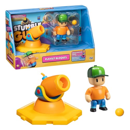 Bizak Stumble Guys Playset mit beweglicher Figur, 7,5 cm, spielt Szenen aus dem Videospiel, Mr. Stumble mit Kanone, Jungen und Mädchen ab 8 Jahren (64119201) von Bizak