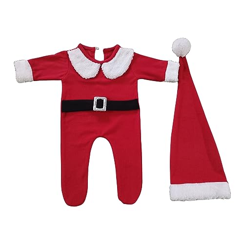 Bjebndd Baby Foto Requisiten Outfit 2-teiliges Baby Foto Requisiten Outfit Weihnachtskostüm Weihnachtsmann Mütze Baby Foto Anzug Fotoshooting Requisiten Outfit Duschgeschenk von Bjebndd