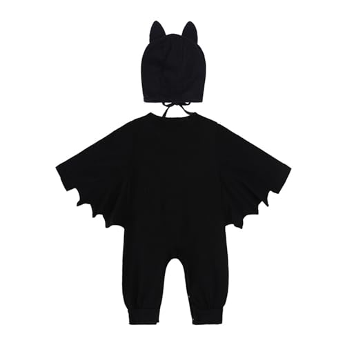 Bjebndd Halloween Baby Fledermaus Strampler Und Set Langarm Overall Mit Passender Mütze Kopfbedeckung Kostüm Foto Requisiten Für Kleinkinder Baby Halloween Kostüm Niedliche Overall Kostüme Baumwolle von Bjebndd