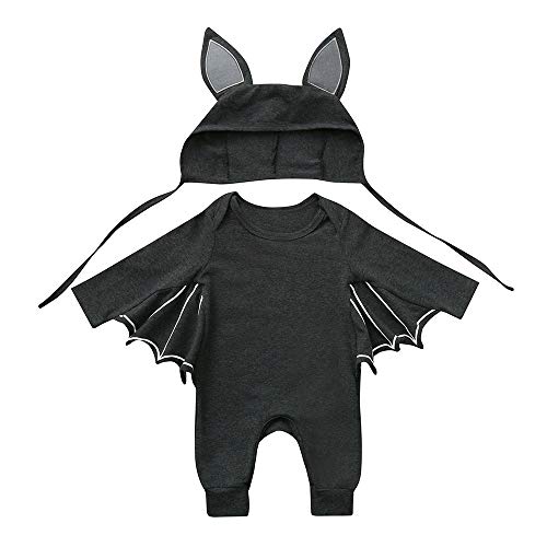 Baby Halloween Kostüm Fledermaus mit Big Ear Hut Meine ersten Halloween Outfits Baby Mädchen Junge Strampler Set Cosplay Kostüm Onesie Strampler Bodysuit Jumpsuit Sets für neugeborenes 3-24 Monate von Bkazwe