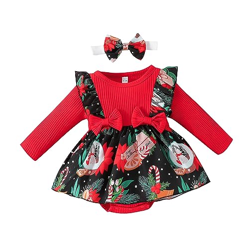 Bkazwe Baby Mädchen Weihnachten Body Kleid Outfit Weihnachtsmann Kostüm Baby Weihnachten Outfit Weihnachtskleid Langarm Winter Kleidung Mein erstes Weihnachten von Bkazwe