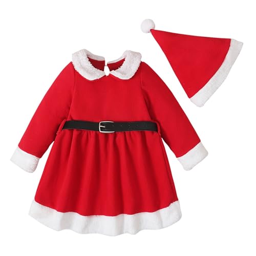 Bkazwe Baby Mädchen Weihnachten Samtkleid Mit Hut Weihnachts Karneval Outfit Weihnachten Santaa Kleid Weihnachtsmann-Kostüm Langarm Winter Weihnachtskleid von Bkazwe