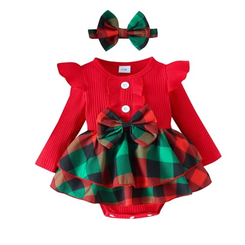 Bkazwe Baby Strampler Weihnachten Weihnachtsoutfit Strampler Mädchen, Neugeborenes Santa Schlafstrampler mit Stirnband Weihnachts Party Kleidung Set My First Christmas Weihnachts Kleid Kostüme von Bkazwe