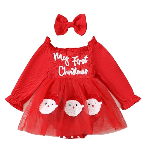 Bkazwe Baby Weihnachtskleidung,Baby Strampler Neugeborenes Santa Baby Kleid mit Stirnband Baby Weihnachtsmann Kostüm Weihnachtsoutfit Baby Nikolaus Kostüm Baby Erstausstattung Neugebore von Bkazwe