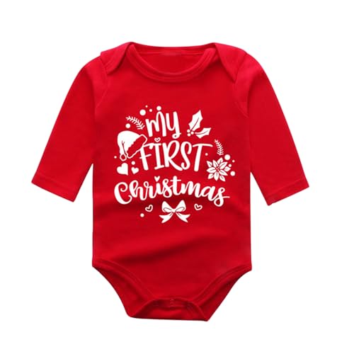 Bkazwe Babybody mit Spruch für Jungen Mädchen, Weihnachten Strampler Neugeborenes Santa Baby Kleidung Kinder Weihnachtsmann Kostüm Baby Weihnachten Outfit Baby Nikolaus Kostüm Mein erstes Weihnachten von Bkazwe