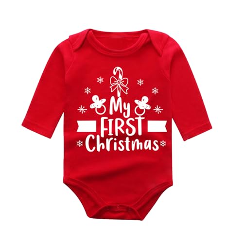 Bkazwe Babybody mit Spruch für Jungen Mädchen, Weihnachten Strampler Neugeborenes Santa Baby Kleidung Kinder Weihnachtsmann Kostüm Baby Weihnachten Outfit Baby Nikolaus Kostüm Mein erstes Weihnachten von Bkazwe