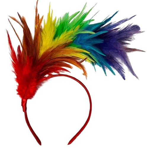 Bkazwe Bunt Feder Stirnband Fascinator Stirnbänder Cosplay Haarband Karneval Party Kopfschmuck Regenbogen Feder Haarreif Feder Kopfbedeckung Kostüm für Ostertag Hochzeit Halloween Party von Bkazwe