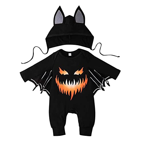 Bkazwe Neugeboren Kinder Halloween kostüm Halloween Fledermaus Kostüm Body Strampler Halloween Outfits Halloween Kostüm Kinder Jungs Lustige Kürbis Cosplay Party Kleidung Fancy Cosplay Outfit von Bkazwe