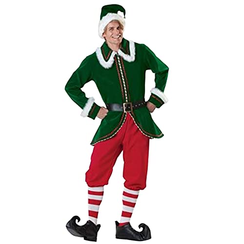 Bkazwe Weihnachtself Kostüm Set für Erwachsene, Weihnachten Elf Kostüm, Weihnachtselfen Kostüm Herren, Weihnachts Cosplay Kostü Set Elfen Kostüm für Herren von Bkazwe