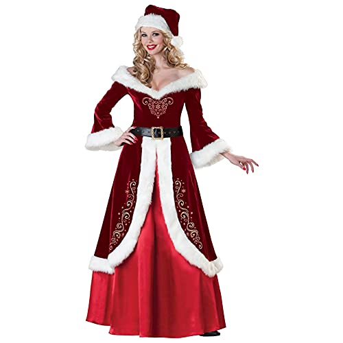 Bkazwe Weihnachtsfrau Kostüm für Damen Weihnachten Kleid Frauen Mrs Santa Dress mit Mütze & Gürtel, Weihnachtskleider Weihnachten Outfit Weihnachtsfrau-Kostüm Karneval Weihnachtskostüm Party Outfit von Bkazwe