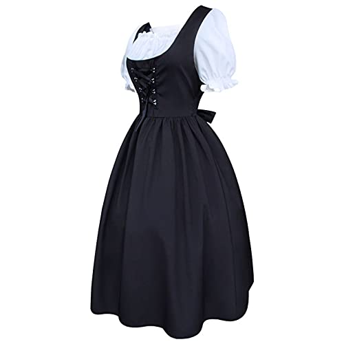 Damen Mittelalter Kleid Vintage Maxikleid Mittelalter Kostüme Halloween Karneval Kostüm Lange Kleider Cosplay Kostüm Hexenkleid für Halloween Karneval (Black, L) von Bkazwe