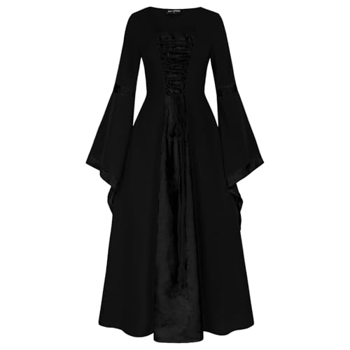 Mittelalter Kleid Damen Gothic Retro Kleid Frauen Große Größen Kleid Traditionelles irisches Kleid Cosplay Kostüm Hexenkleid Halloween Party Prinzessin Kostüm (Black, L) von Bkazwe