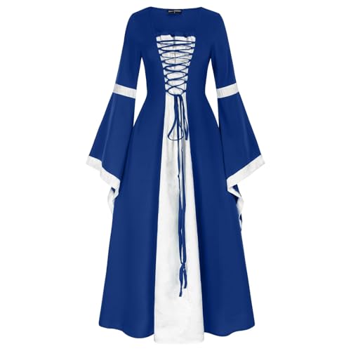 Mittelalter Kleid Damen Gothic Retro Kleid Frauen Große Größen Kleid Traditionelles irisches Kleid Cosplay Kostüm Hexenkleid Halloween Party Prinzessin Kostüm (Blue, L) von Bkazwe