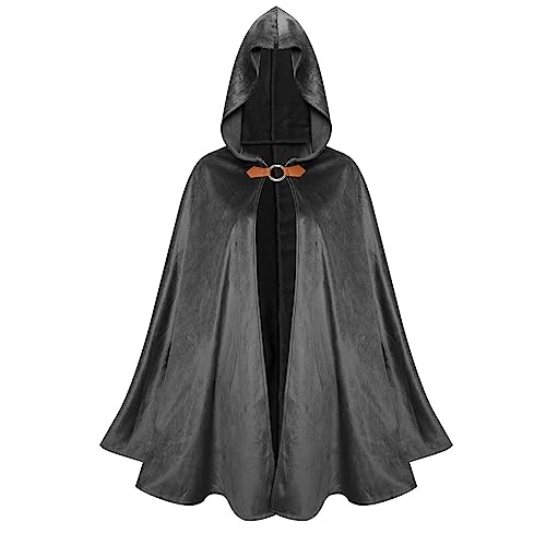 für Erwachsene Cape Kostüm Lose Mit Unisex Lange Kapuzenumhang Cape Herren Damen Halloween Halloween umhänge kostüm Cape für Halloween Cosplay Party (Black, S) von Bkazwe