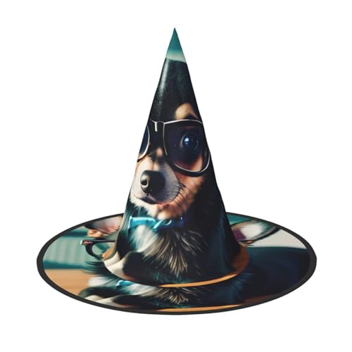 Bkdogkt Chihuahua Hund Brille Druck Erwachsene Hexenhut Karneval Halloween Hut Partys Maskeraden Cosplay Urlaub Dekor von Bkdogkt