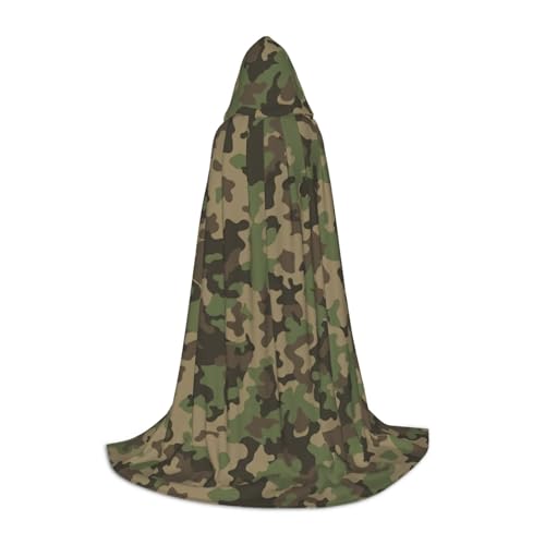 Bkdogkt Grüner Camouflage-Druck, Halloween, vielseitiger Kapuzenumhang, Karneval, Mottoparty, Dekoration, Hexenkostüme von Bkdogkt