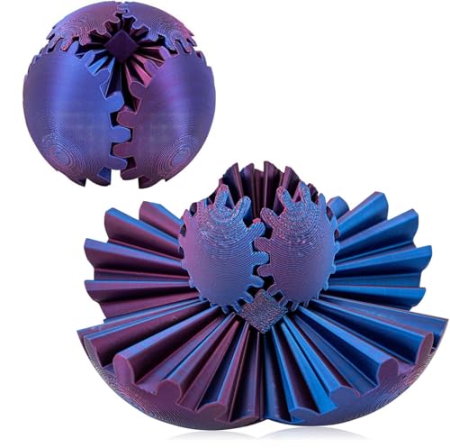 Bkemkri 3D Gedruckter Zahnradball, Gear Ball, Gear Sphere für Kinder und Erwachsene, Spin Ball Cube Fidget Ball, Steampunk-Wunder, Spinbälle für Stressentspannung (Blue-Purple, 8 cm) von Bkemkri