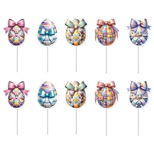 Bkljkf Eiercupcake -Picks, Osterei -Cupcake -Topper | Buntes niedliche Eierscheißer 10-Stil-Picks - Ostertag Kuchen -Topper, Kuchendekorationen für Babyparty -Partyzubehör von Bkljkf