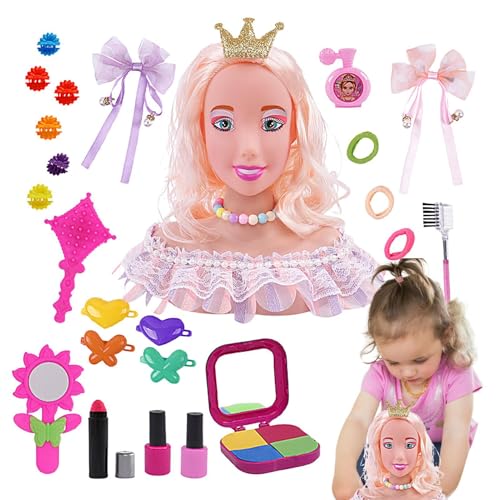 Bkljkf Make-up-Puppenkopf für Mädchen, Make-up-Spielset-Puppe | Haarstyling-Puppen-Make-up-Spielzeug 28 Stück | Friseur-Styling-Kopf, Puppen-Make-up, halbkörperiges Spielzeug, für Haar-Styling von Bkljkf