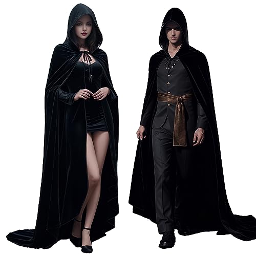 Bkpaweero Umhang Mit Kapuze, Lange Samt Cape Vampir Kostüm Halloween Für Damen Herren Kinder Erwachsene, Cosplay Party Karneval, Schwarz von Bkpaweero