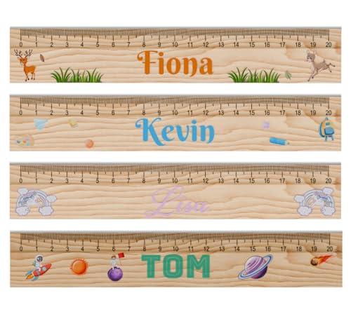 Bl4ckPrint Personalisiertes Lineal zur Einschulung mit Name - Verschiedene Motive - 20cm Holz Lineal - Geschenk für den Schulanfang zur Schuleinführung - für Mächden und Jungen von Bl4ckPrint