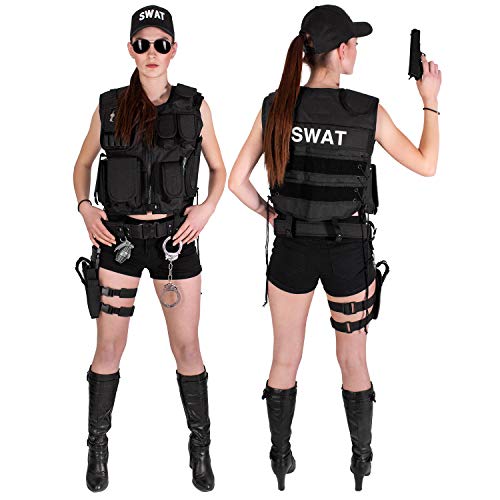 Black Snake® Damen Kostüm SWAT POLICE FBI SECURITY | Einsatzweste, Gürtel, Beinholster, Cap, Handschellen - SWAT - XS/S von Black Snake