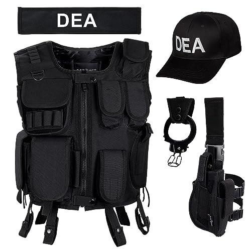 Black Snake SWAT SECURITY FBI POLICE Kostüm für Damen und Herren - Einsatzweste, Cap, Beinholster, Handschellen inkl. Halter (DEA, XL/XXL) von Black Snake