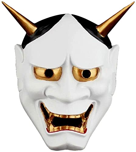 Black Sugar Hannya Japanische Maske Teufel Dämon Cosplay Party Festival Deko Grusel Horror Masken Verkleidung Weiß Rot Kunststoff Solide Horn, weiß, One size von Black Sugar