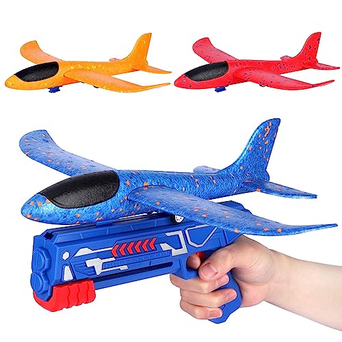 Flugzeug Spielzeug Kinder, Wurfgleiter Styroporflieger Modell mit Katapult Pistole Werfen Schaum Flugzeuge, Outdoor Interaktives Spiele Geschenk Junge Mädchen für ab 3 4 5 6 7 8 9 10 11 12 Jahre von Blasland