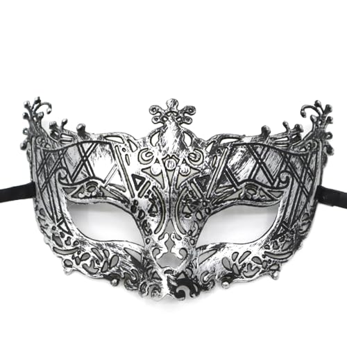 Blausky 1 St點k Herren Maske,Venezianischen Maske,Masquerade Masken,Halloweenmasken,Augenmaske,Halbgesichtsmaske,Antike Masken,Partyzubeh鰎,f黵 Halloween Party Abend Maskerade Karneval,Silber G,21x12cm von Blausky