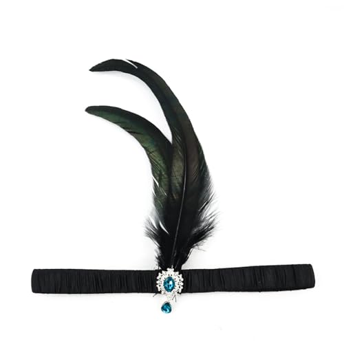 Blausky 1 Stück Federschmuck,Stirnband Dame,Feder Strass-Anhänger Haarband,Gatsby Kostüm Accessoires,Feather Haarreif,Stirnbänder,Boho Haarschmuck für Karneval Halloween Verkleiden,Blau B,25x25cm von Blausky