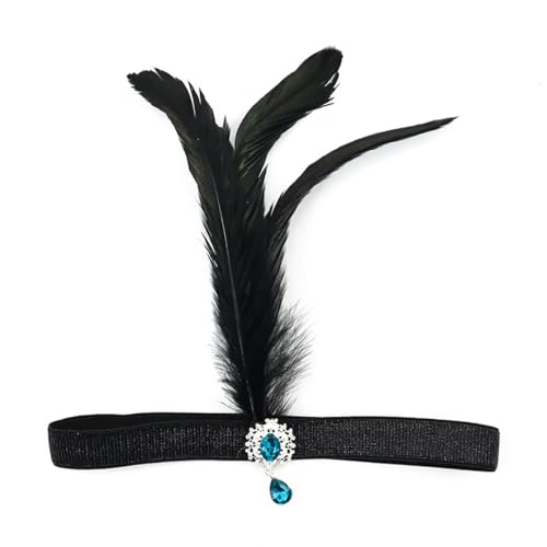 Blausky 1 Stück Federschmuck,Stirnband Dame,Feder Strass-Anhänger Haarband,Gatsby Kostüm Accessoires,Feather Haarreif,Stirnbänder,Boho Haarschmuck für Karneval Halloween Verkleiden,Blau C,23x23cm von Blausky