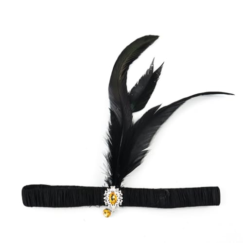 Blausky 1 Stück Federschmuck,Stirnband Dame,Feder Strass-Anhänger Haarband,Gatsby Kostüm Accessoires,Feather Haarreif,Stirnbänder,Boho Haarschmuck für Karneval Halloween Verkleiden,Gold,25x25cm von Blausky