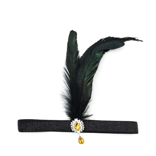 Blausky 1 Stück Federschmuck,Stirnband Dame,Feder Strass-Anhänger Haarband,Gatsby Kostüm Accessoires,Feather Haarreif,Stirnbänder,Boho Haarschmuck für Karneval Halloween Verkleiden,Golden A,23x23cm von Blausky