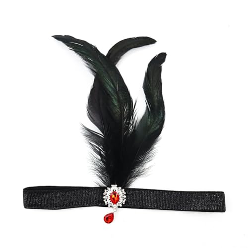 Blausky 1 Stück Federschmuck,Stirnband Dame,Feder Strass-Anhänger Haarband,Gatsby Kostüm Accessoires,Feather Haarreif,Stirnbänder,Boho Haarschmuck für Karneval Halloween Verkleiden,Rot A,23x23cm von Blausky