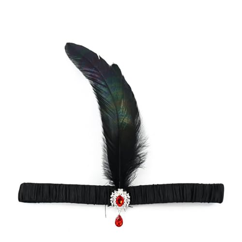 Blausky 1 Stück Federschmuck,Stirnband Dame,Feder Strass-Anhänger Haarband,Gatsby Kostüm Accessoires,Feather Haarreif,Stirnbänder,Boho Haarschmuck für Karneval Halloween Verkleiden,Rot B,25x25cm von Blausky