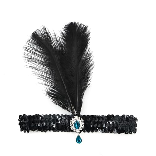 Blausky 1 Stück Federschmuck,Stirnband Dame,Feder Strass-Anhänger Haarband,Gatsby Kostüm Accessoires,Feather Haarreif mit Pailletten,Boho Haarschmuck für Karneval Halloween Verkleiden,Blau,23x23cm von Blausky