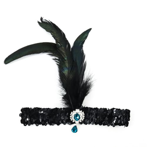 Blausky 1 Stück Federschmuck,Stirnband Dame,Feder Strass-Anhänger Haarband,Gatsby Kostüm Accessoires,Feather Haarreif mit Pailletten,Boho Haarschmuck für Karneval Halloween Verkleiden,Blau A,23x23cm von Blausky