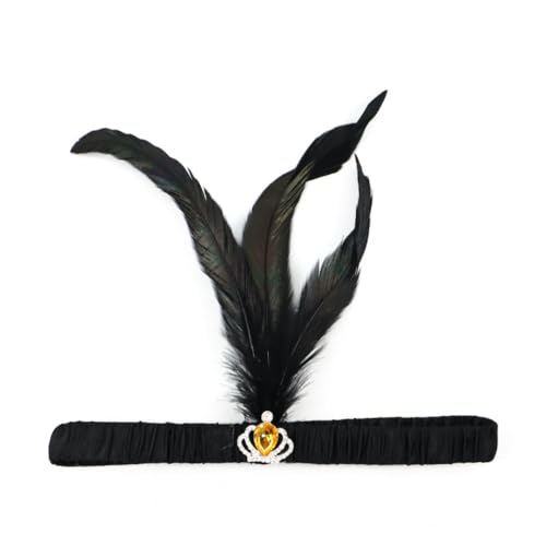 Blausky 1 Stück Federschmuck,Stirnband Dame,Feder Strasskrone Haarband,Gatsby Kostüm Accessoires,Feather Haarreif,Stirnbänder,Boho Haarschmuck für Karneval Halloween Verkleiden,Golden B,25x25cm von Blausky